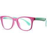 COASION Kids Clear Glasses for Little Girls Boys, Geek Fake Nerd Eyeglasses for Costume (Age 4-12) (Pink)