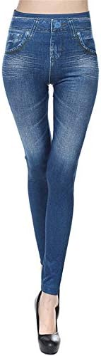 Yehopere Women's High Waist Skinny Pants Pull on Seamless Print Leggings Fake Denim Jeans