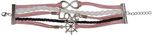 Wrapables Vintage Leather and Rope Infinity Bracelet, Pink