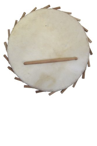 African Sakara Frame Drum with stick - Clay and goat skin - Large 12-13" size - Thumbnail 5
