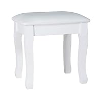 Organizedlife White Vanity Stool Padded Makeup Chair Bench with Solid Wood Legs