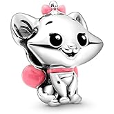 EZ Tuxedo Aristocats Marie Charms 925 Sterling Silver Lovely Cat Bead wih Pink Enamel for Bracelets