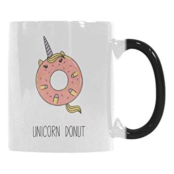 InterestPrint Funny Donut with Unicorn Horn Color Changing Coffee Mug Heat Sensitive Morphing Mug Tea Cup Funny Gift for Women Men Kids Mom Dad Friends, 11 Ounce