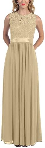 Liyuke Women's Long Chiffon Sleeveless Mermaid Classic Evening Dress Golden 14