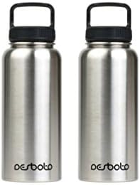 Stainless Steel Water Bottle with Easy Carry Lid - BPA Free Double Wall Vacuum Insulated - Wide Mouth, 32 OZ (Pack of 2)