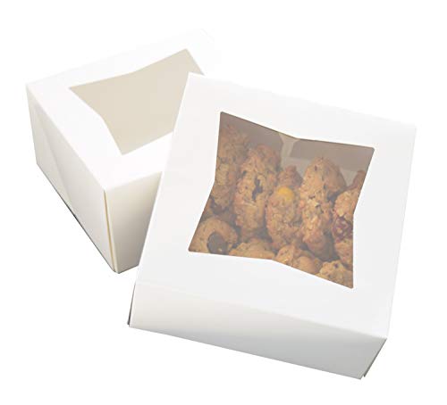 6" x 6" x 3" White Bakery Box | Auto-Popup | Small Pie Boxes with Window | 20 Pack