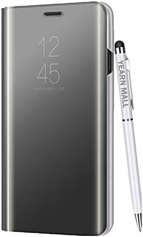 Case for Huawei Mate 20 X [Metal Plating Technology], [Luxury Semi-Transparent Mirror] Ultra Slim Lightweight Stand Flip Magnetic Protective Cover for Huawei Mate 20 X, Black