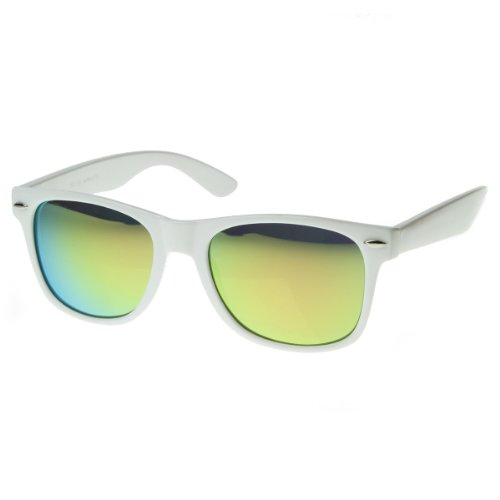 zeroUV 8025 Retro Matte Black Horned Rim Flash Colored Lens Sunglasses, White Sun, 50mm