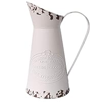 APSOONSELL French Style Country Primitive Jug Rustic Metal Pitcher Flower Vase for for Home Decoration Cream