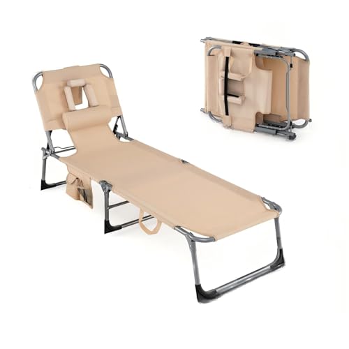 GYMAX Tanning Chair, Folding Lounger with Face/Arm Holes, Carry Handles & Side…