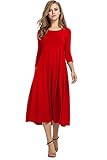 HOTOUCH Women's O Neck Long Dresses Loose Casual Midi Dresses (Red XL)