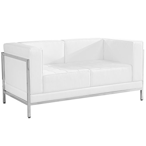 HERCULES Imagination Series Contemporary White Leather Loveseat with Encasing Frame
