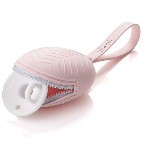 Ali+Oli Pacifier Holder Case (Pink) BPA Free Silicone Keeps Soothies & Binkie Holders Clean - Attaches to Strollers & Diaper Bags (Pacifier-Clip Included)