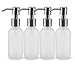 4-Ounce White Frosted Glass Pump Bottles with Stainless Steel Pumps (4-Pack); Boston Round Bottles Lotion and Soap Dispensers for Aromatherapy, Personal Care, and Household Use