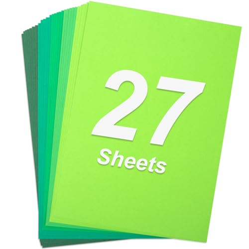 SallyFashion 27 Sheets Cardstock Paper for Craft, A4 Heavyweight Construction Paper Green Thick Craft Paper for Kids Art St. Patrick Decoration 250gsm