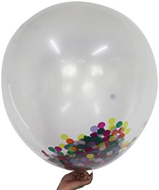 36 Inch Jumbo Transparent Latex Balloons Filled with Multicolor Confetti for Wedding or Party Decorative with Ribbon (6 Pcs)