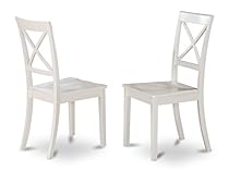 East West Furniture BOC-WHI-W X-Back Chair Set for Dining Room with Wood Seat, Set of 2