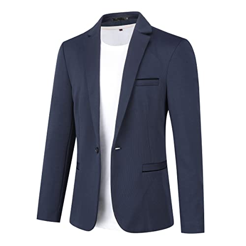 Allthemen Herren Sakko Sportlich Modern Stretch Blazer Männer Slim Fit Freizeit Jackett Business Anzugjacke Dunkelblau S