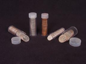 COIN STORAGE TUBES, round clear plastic w/ screw on tops for QUARTERS (Quantity of 25 tubes)