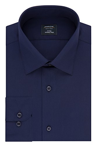 Arrow Men's Dress Shirt Poplin Fitted Spread Collar, Evening Blue, 17-17.5