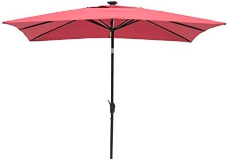 Amazon Com Sun Ray 811030 9 X7 Rectangular Next Gen 8 Rib Rectangle Patio Umbrella Solar Powered 32 Led Lights Scarlet Red Garden Outdoor