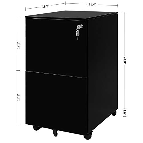 image for DEVAISE Locking File Cabinet, 2 Drawer Rolling Metal Filing Cabinet, F