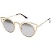 zeroUV Womens Fashion Round Metal Cut-Out Flash Mirror Lens Cat Eye Sunglasses (Gold/Silver Mirror)