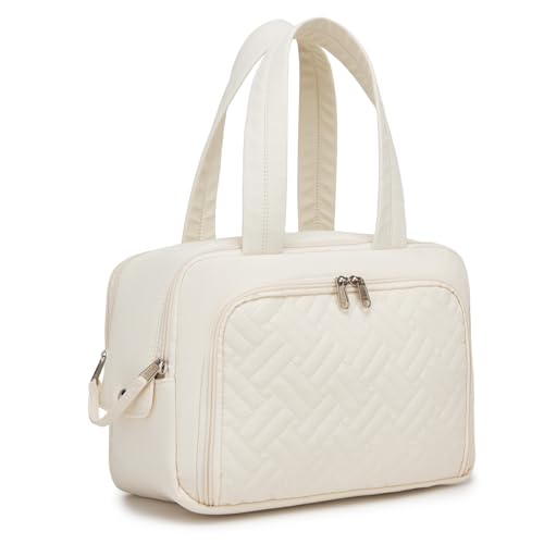 Kono Women's Large Travel Cosmetic Bag, Makeup Bag, Wide Opening, Makeup Bag and Accessories, Waterproof, beige, Minimalist