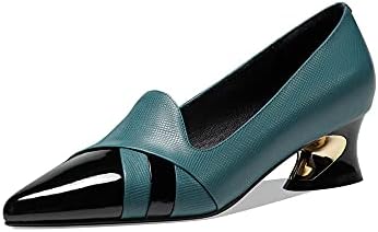 TinaCus Genuine Leather Pointed Toe Pumps - Women's Low Chunky Heel Shoes, Handmade Stylish Pumps