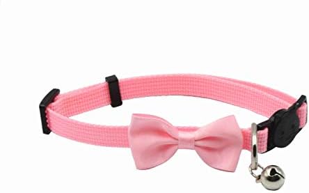 Olahibi Classic Solid color Safety Release Bowtie Cat Collar Breakaway Buckle with Bell (S, Light Pink)