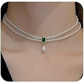 Jumwrit Boho Layered Pearl Choker Necklace Multi Strand Pearl Necklace Dainty Rhinestone Flower Necklace Twist Beads Necklace Wedding Party 20s Flapper Necklace for Women (Style 5)