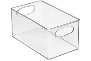 mDesign Plastic Home Closet Organizer - Basket Storage Holder Bin w/ Handles for Bedroom, Bathroom, Cabinet Shelves, Entryway, and Hallway - Holds Sweaters, Purses - Ligne Collection - 2 Pack - Clear