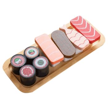 Toyvian Wooden Sushi Food Set for Kids - Simulation Toy Sushi Set for Pretend Play, Educational Role Playing Kitchen Accessories, Assorted Miniature Food Figurines