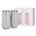 The Happy Lush Stainless Steel Flute Tumbler with Lid: 6 oz Stemless Champagne Glass Tumbler - Double Wall Vacuum Insulated Travel Tumbler/Outdoor Wine Cup - 2 Pack, Stone