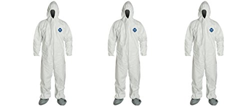 DuPont TY122S-XL-EACH Disposable Elastic Wrist, Bootie and Hood Tyvek Coverall Suit 1414, X-Large, White (3 PACK)