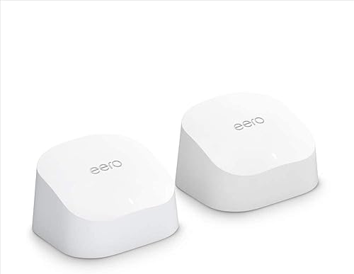Home Wi-Fi & Networking - Like-New Amazon eero 6 mesh wifi system - Supports internet plans up to 500 Mbps, Coverage up to 3,000 sq. ft., Connect 75+ devices, 2-pack (1 router + 1 extender)