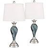 Arden Modern Contemporary Table Lamps Set of 2 Green Blue Glass Twist Column Steel Base Empire Shade Decor for Living…