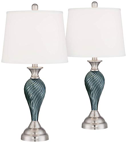 Arden-Modern-Contemporary-Table-Lamps-Set-of-2-Green-Blue-Glass-Twist-Column-Steel-Base-Empire-Shade-Decor-for-Living-Room-Bedroom-House-Bedside-Nightstand-Home-Office-Family-Regency-Hill Arden Modern Contemporary Table Lamps Set of 2 Green Blue Glass Twist Column Steel Base Empire Shade Decor for Living…