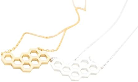 One Piece Jewelry Graduation Brass Cute Mini Honey Bee Octagon 3d Honeycomb Shaped Hexagon Pendant Charm Chain Necklace For Women Girls a