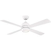 Fanimation Kwad 4 Blade Ceiling Fan 15.05 Inches Tall and 52 Inches Wide with Matte White Finish and Matte White Blades