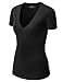 Made by Johnny WT3 Womens Basic Fitted Soft Short Sleeve Deep V Neck T Shirt XL Black
