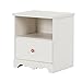 South Shore Lily Rose 1-Drawer Nightstand, White Wash with Ceramic Flower Knob