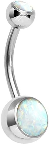 HOPIE Stainless Steel Opal Stone Belly Button Rings Body Jewelry Piercings Navel Rings Barbells Piercings 17