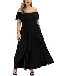 Allegrace vestido maxi sexy para mujer, talla grande, hombros descubiertos, volantes, largo, para fiestas y fiestas