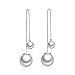 925 Sterling Silver Pearl Long Dangle Drop Earring for Women Crystal Moon Star Charms (Double Front Back Long Pearl)
