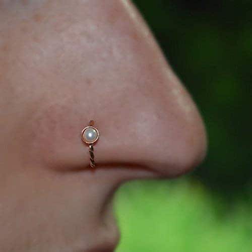Nose Ring Gold Nose Hoop 3mm Pearl Helix Earring Rook