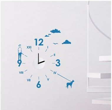 Amazon Smart Design ウォールステッカーx壁掛け時計 犬の散歩 ノリ跡が残らない 壁飾りシール 青色 ウォールステッカー オンライン通販
