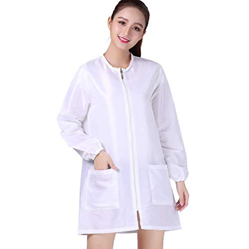 KAHOT Professional Salon Smock Stylist Jacket Cosmetology Uniform Zipper Hairdressing Cape Hairdresser Work Clothes Hair Beauty SPA Guest Client Kimono Gown (M, White) - Thumbnail 5