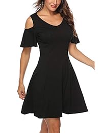 Zattcas - Vestido de verano para mujer, manga corta, de algodón, con hombros descubiertos