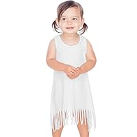 Kavio! Infants Sheer Jersey Raw Edge Fringe Asymmetrical Tank Dress White 12M